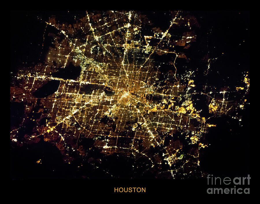 Houston Photograph - Lights of Houston, view from space at night by Best of NASA
