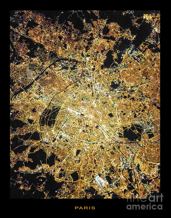Paris Photograph - Lights of Paris, view from space by Best of NASA