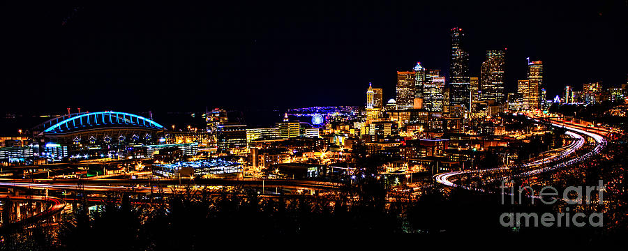 Lights of Seattle Pano Photograph by Rod Best
