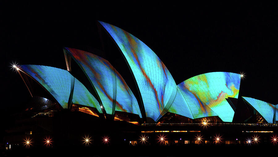 Sydney Photograph - Lights on our house - Sydney Opera House - Vivid -2 by Lexa Harpell
