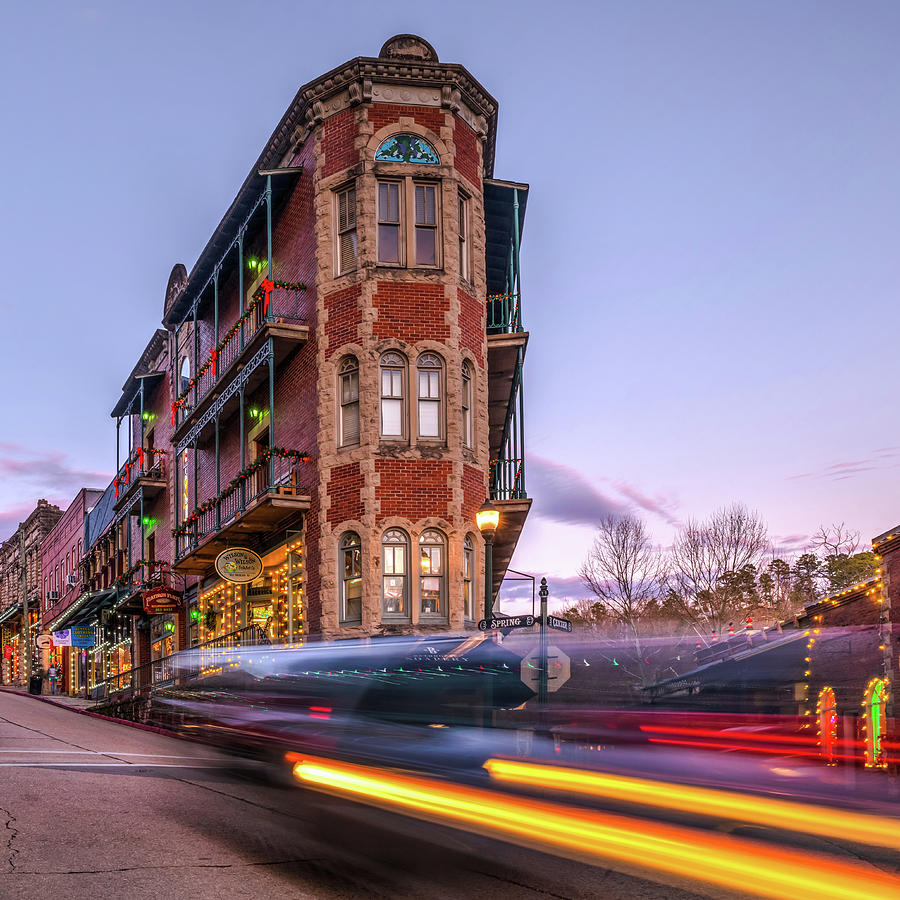 Lights Through Downtown Eureka Springs Arkansas 1x1 Photograph by