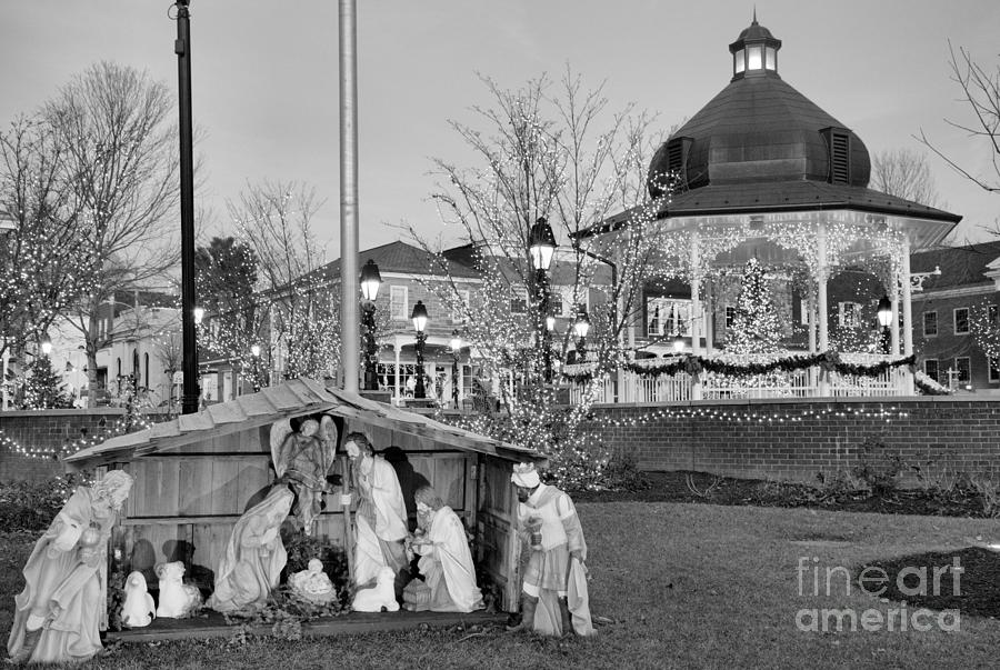 Ligonier PA Town Square Manger Scene Black And White Photograph by Adam Jewell