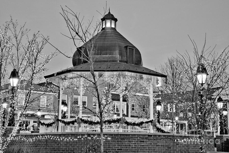 Ligonier Pennsylvania Holiday LIghts Black And White Photograph by Adam Jewell
