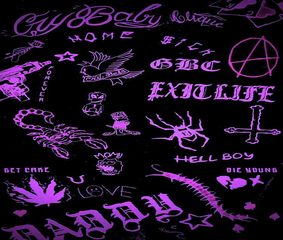 Lil Peep Pattern 2 x Neon Purple Lightning Tapestry - Textile by Knight ...