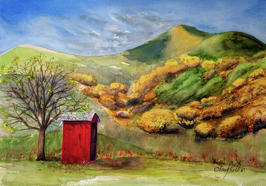Lil Red Outhouse Painting by Cheryl Prather
