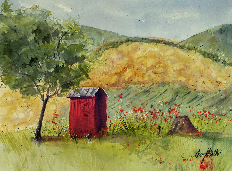 Lil Red Outhouse II Painting by Cheryl Prather