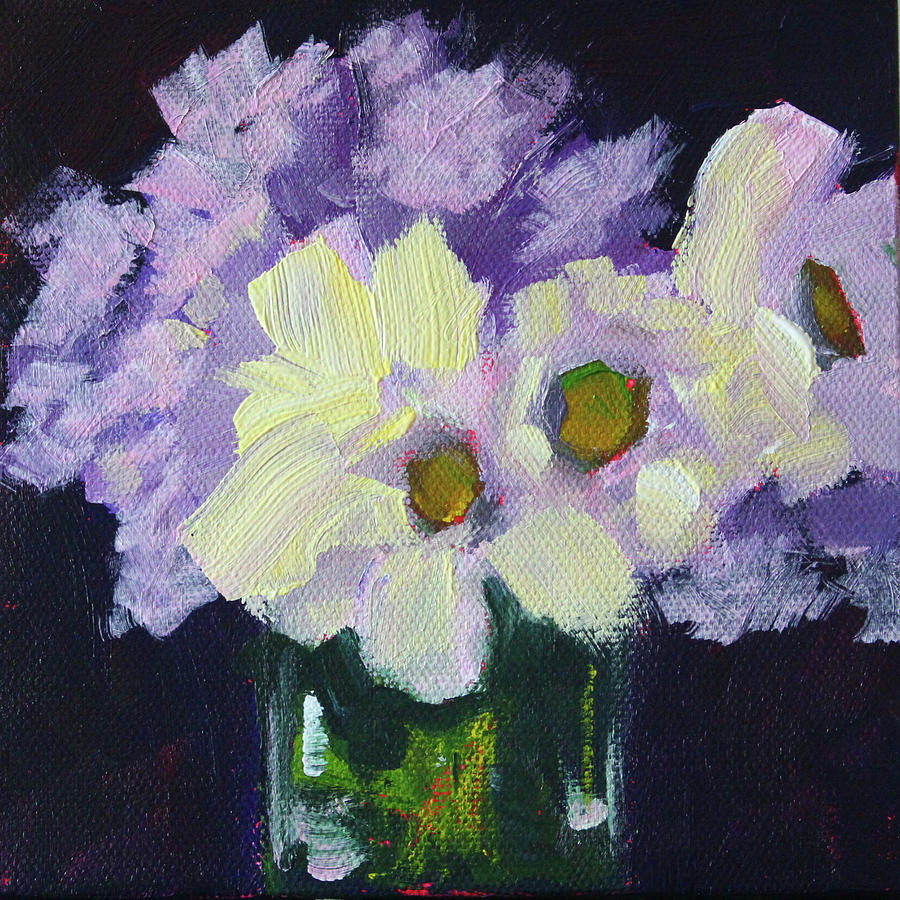 Lilac and Daisy Painting by Nancy Merkle
