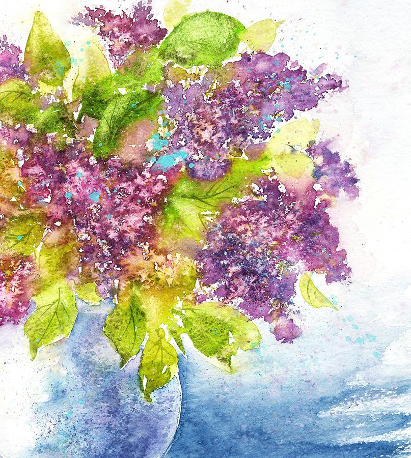 Lilac flowers bouquet Painting by Nataliya Vetter