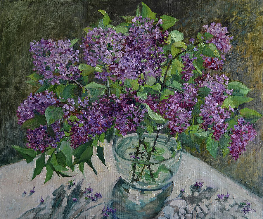 Lilac flowers - lace Painting by Arina Norloguyanova | Fine Art America