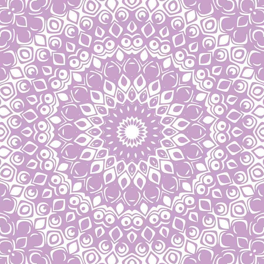 Lilac on White Mandala Kaleidoscope Medallion Digital Art by Mercury McCutcheon