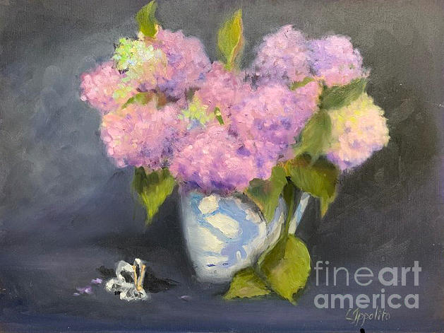 Lilacs and butterfly Painting by Lori Ippolito