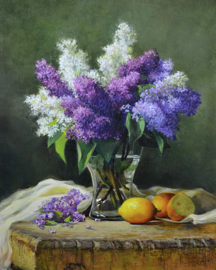 Still Life Painting - Lilacs and Lemons by Susan N Jarvis