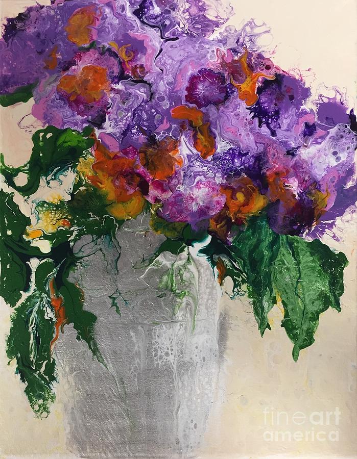 Lilacs in Silver Vase Painting by Celeste Drewien