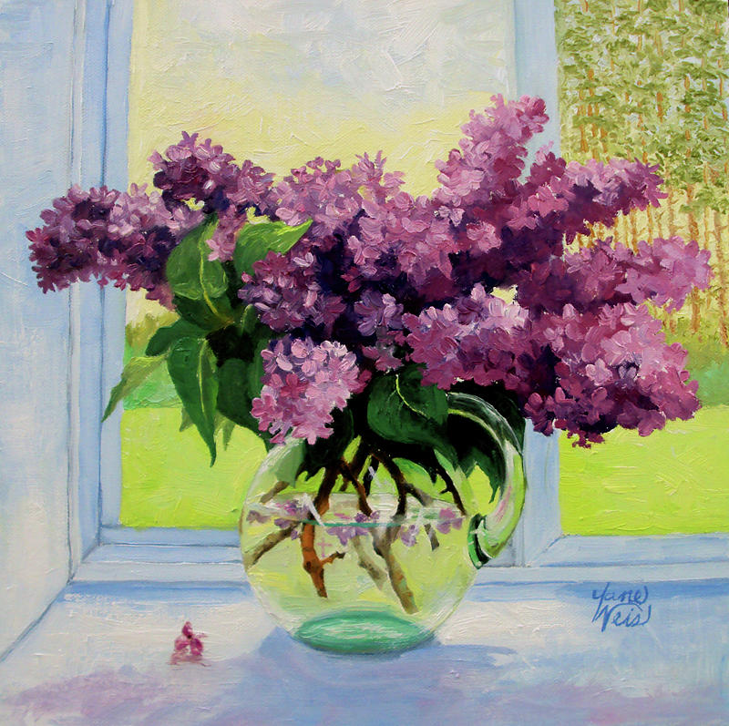 Lilacs in Studio Window Painting by Jane Weis - Fine Art America