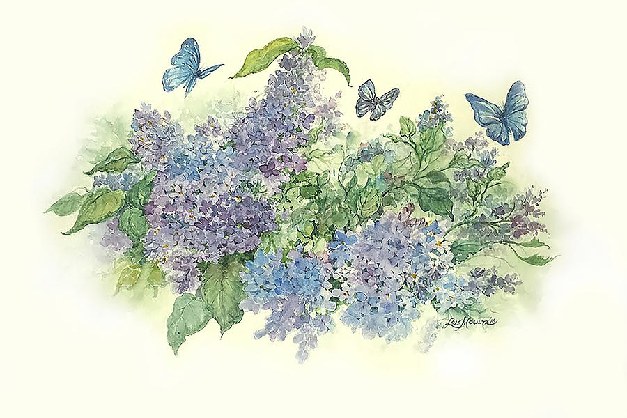 Lilacs n Butterflies Painting by Lois Mountz