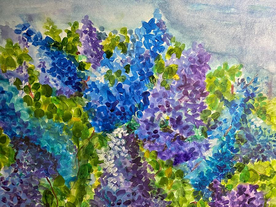 Lilacs on the farm Painting by Jame Hayes