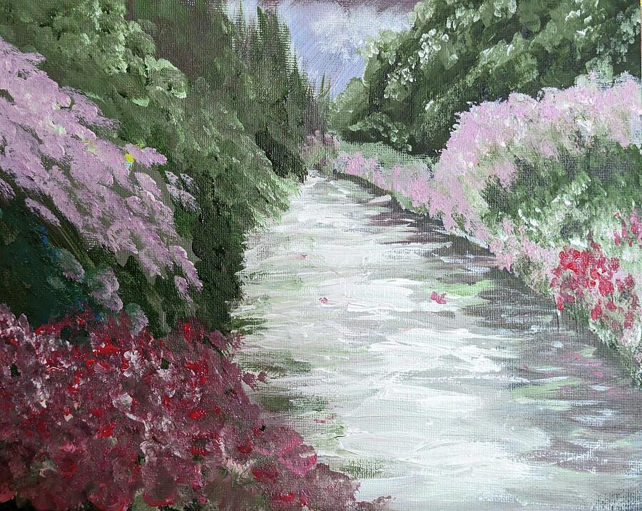 Lilacs River Painting by Abbie Shores