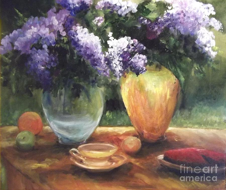 Lilacs times 2  Painting by Lizzy Forrester