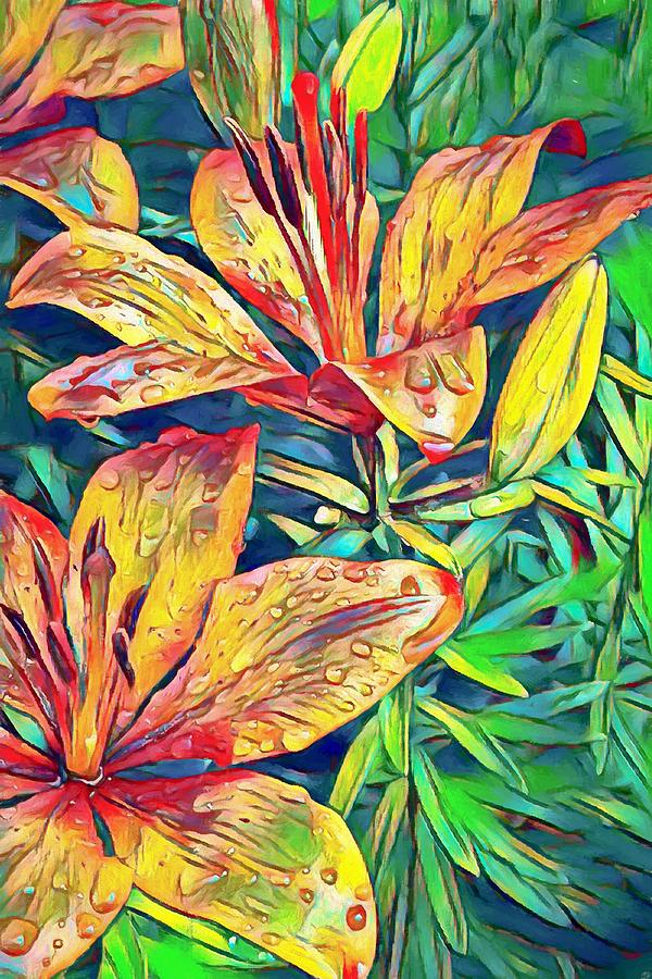 Lilies after the Rain Mixed Media by Ron Grafe