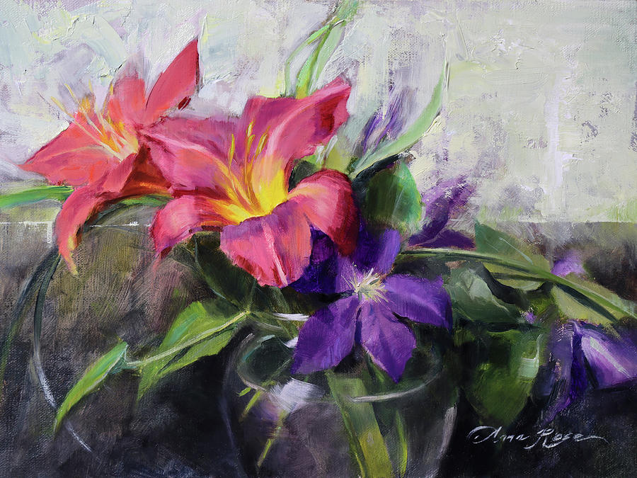 Summer Painting - Lilies and Clematis by Anna Rose Bain
