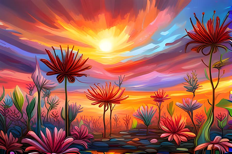 Lilies at Sunrise Digital Art by Beverly Read