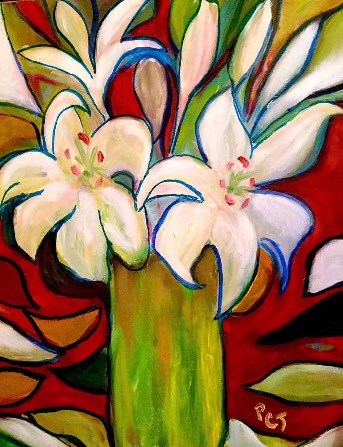 Vase Painting - Lilies Galore by Patricia Clark Taylor