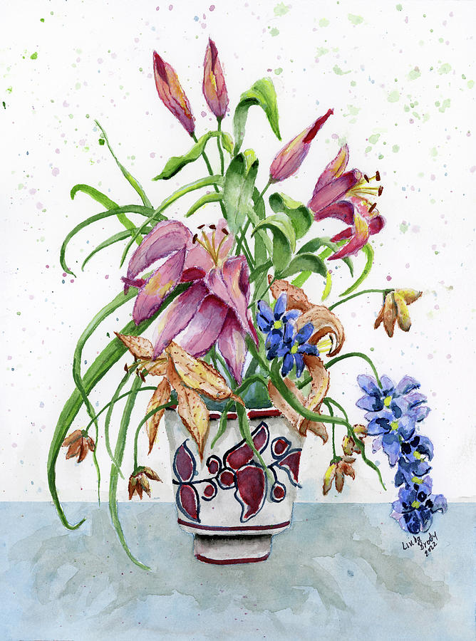 Lilies In Pot Still Life Painting by Linda Brody