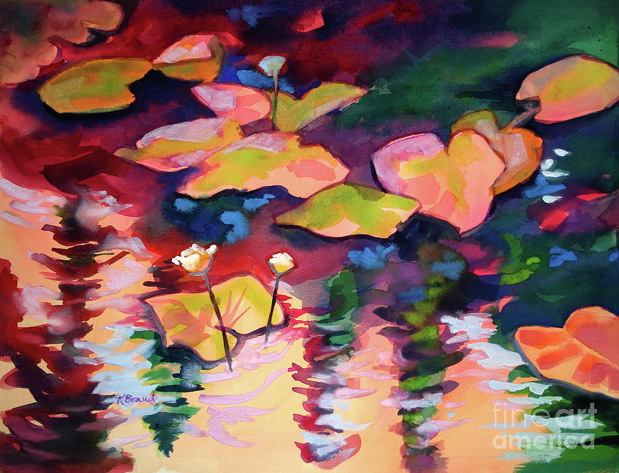 Lilies in Red Shadows Painting by Kathy Braud