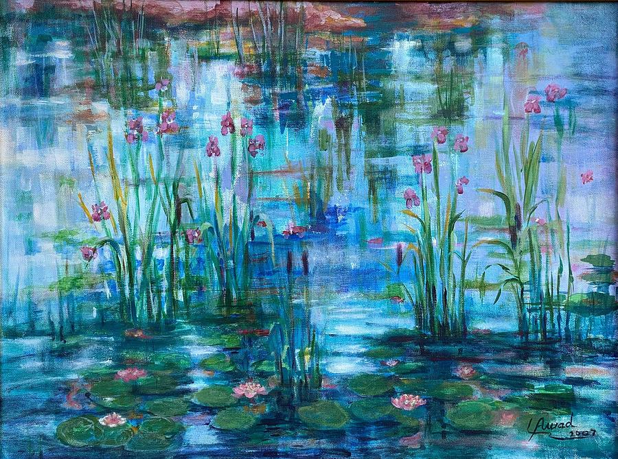 Lilies in the lake  Painting by Laila Awad Jamaleldin