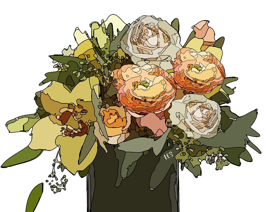Lilies, Roses and Ranunculus Bouquet_7807 Digital Art by Linda Scroggin