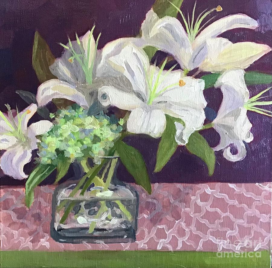 Lillies on Pink Painting by Anne Marie Brown