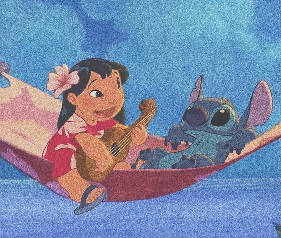 Lilo and stitch on a hamik nostalgia Tapestry - Textile by Lee Dean