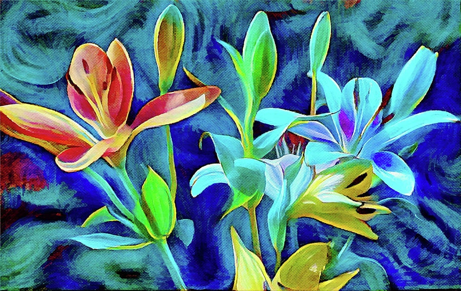 Lily Bunch Fantasy Flowers Digital Art by Gaby Ethington