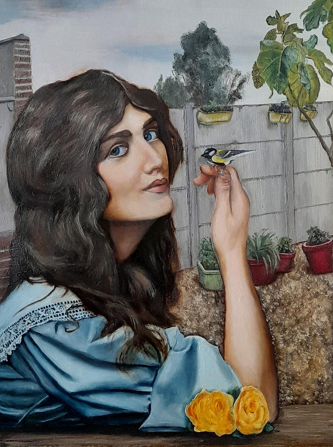 Actress Painting - Lily Elsie in my Garden With a Bird on Her Finger by Alan Berkman