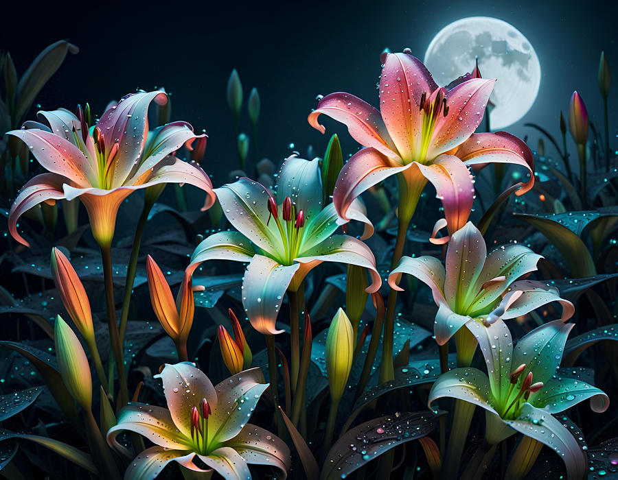 Lily Garden under a Full Moon Photograph by Cate Franklyn