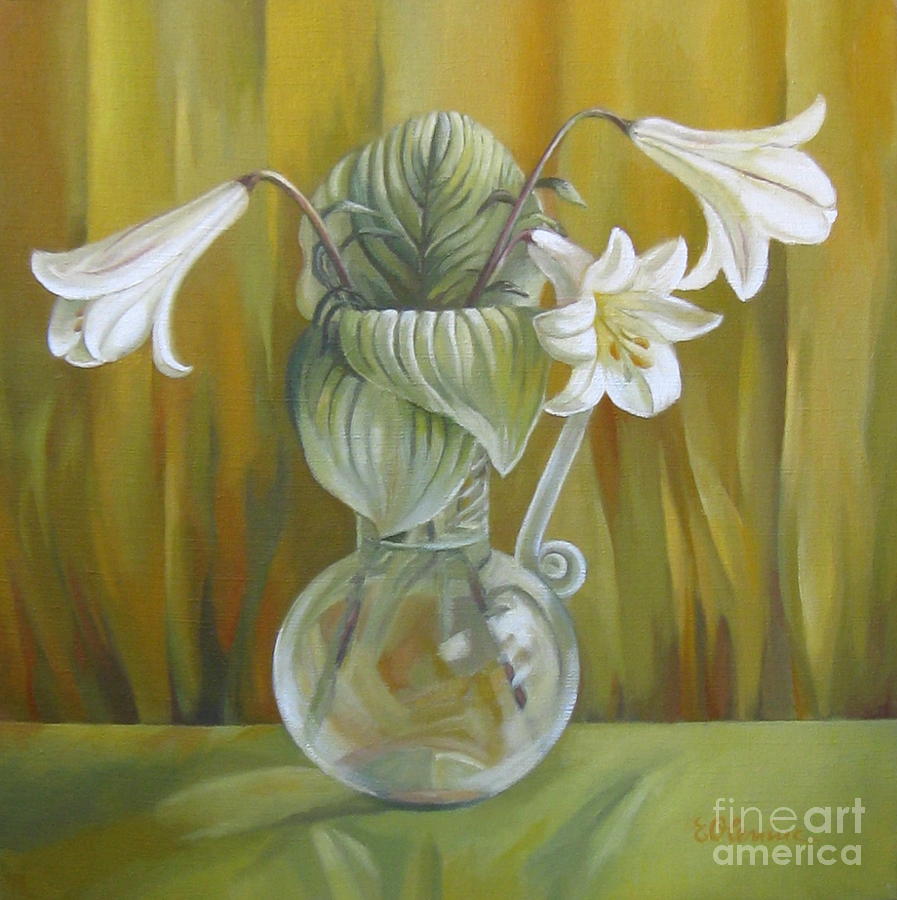 Lily in glass vase Painting by Elena Oleniuc
