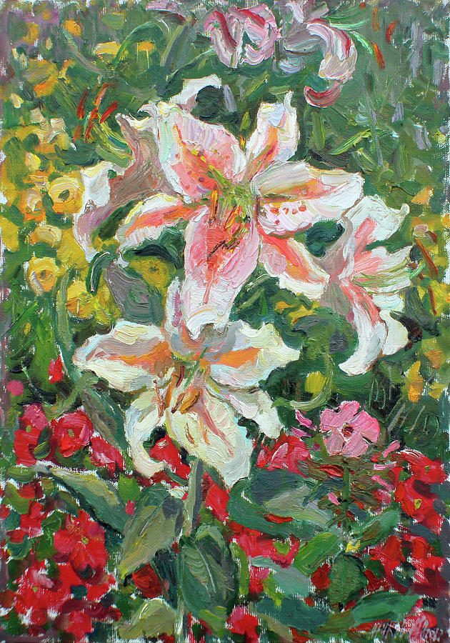 Lily in the garden Painting by Juliya Zhukova