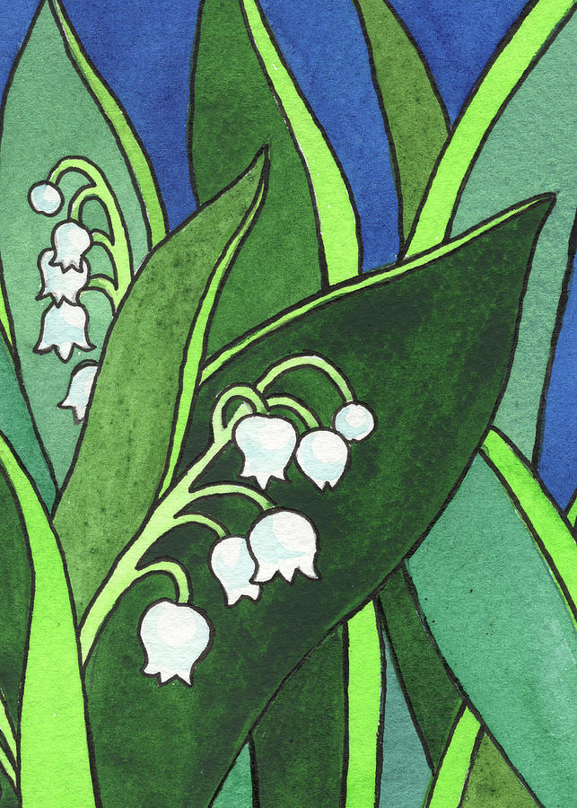 Lily Of The Valley Flowers Watercolor Batik Style Painting