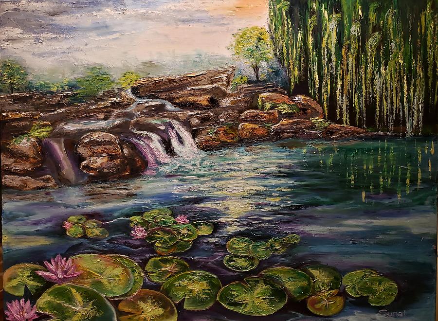Lily pad pond Painting by Sunel De Lange