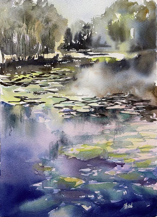 Lily pad reflections  Painting by Chris Hobel