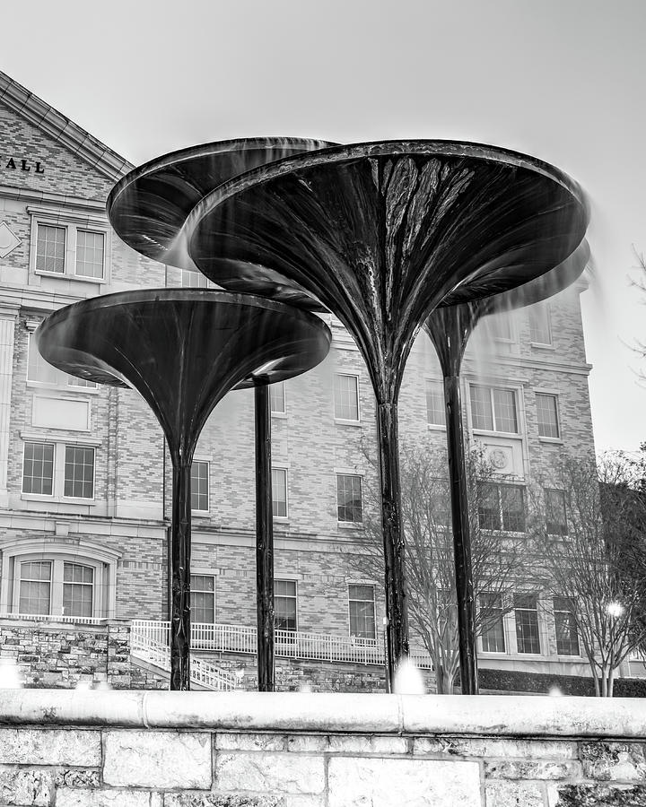 Lily Pads Flowing At The Frog Fountain In Black And White - Fort Worth Texas Photograph by Gregory Ballos
