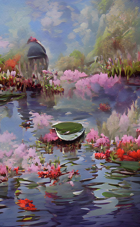 Lily Pond Fantasy Abstract Mixed Media by Georgiana Romanovna