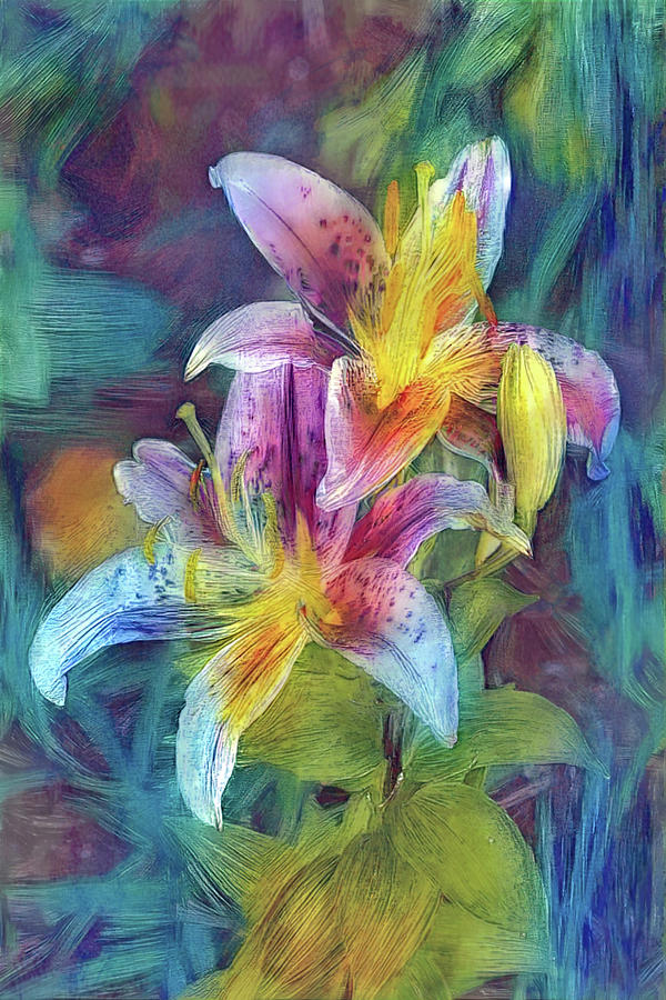 Lily Portrait Colorful Flowers Digital Art by Gaby Ethington