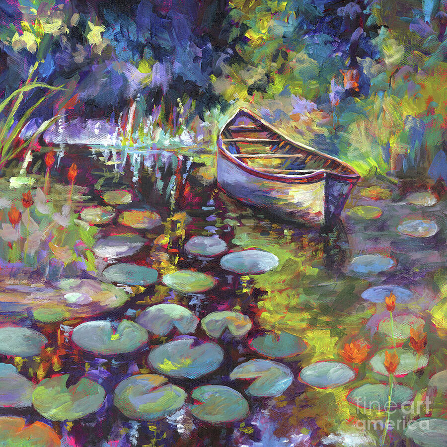Flower Painting - Lily Serenity - Row Boat by Hailey E Herrera