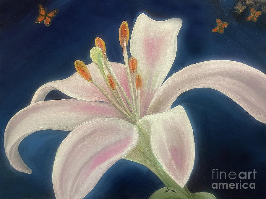 Lily White Blues flight Painting by Shelley Myers