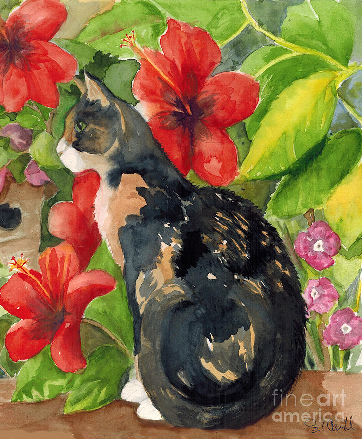 Lily With Red Hibiscus Painting