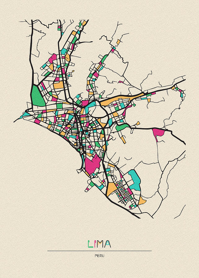 Memento Movie Drawing - Lima, Peru City Map by Inspirowl Design