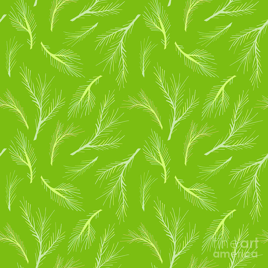 Lime Green Twigs Pattern Mixed Media