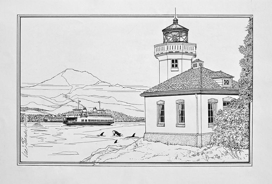 Lime Kiln Lighthouse Drawing by Ira Shander