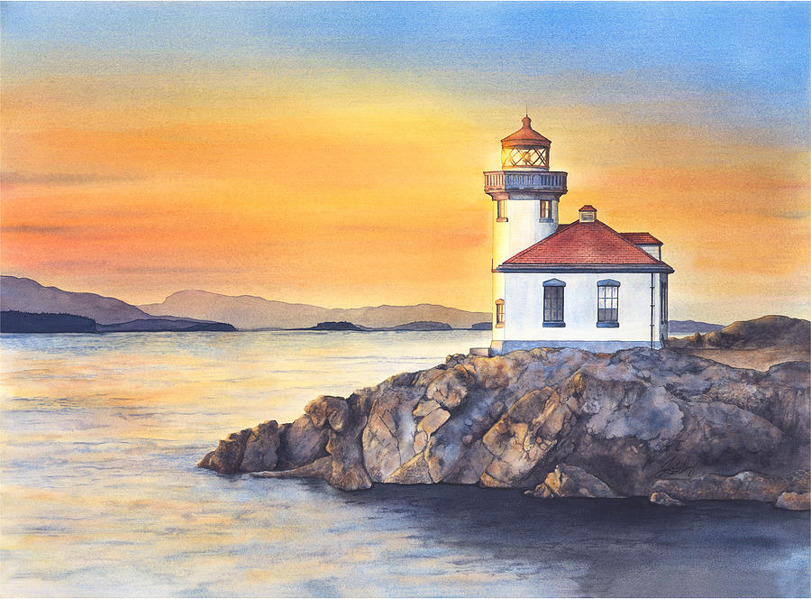 Sunset Painting - Lime Kiln Lighthouse by Julie Senf